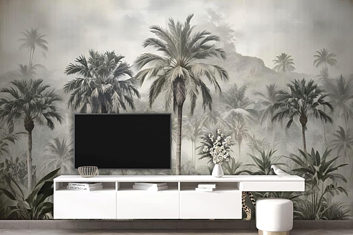 Vahşi Leopar Duvar Kağıdı  Ile Vintage Egzotik Manzara