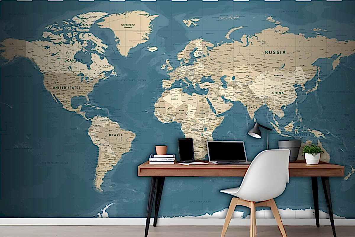 Dünya Haritası Vintage Siyasi Karanlık Duvar Kağıdı 