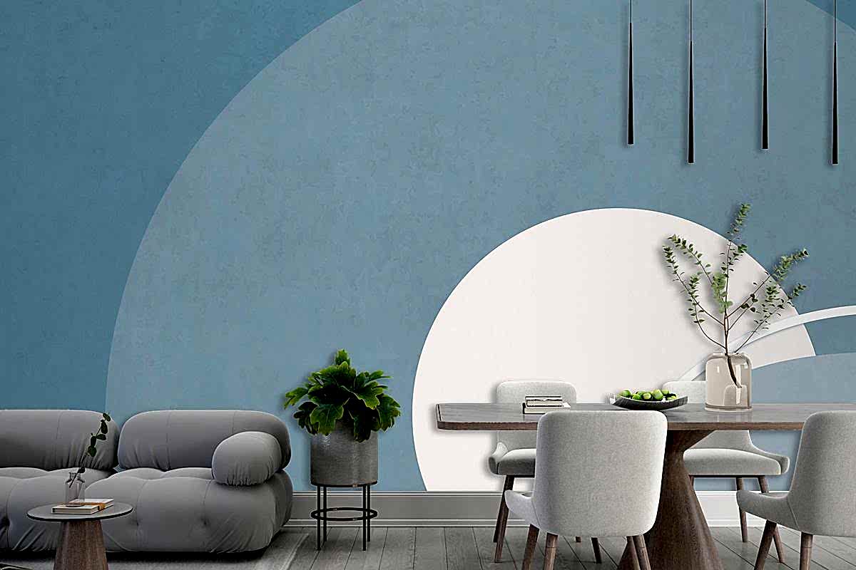 Retro Renkli Ay Manzarası Minimalist Vintage Poster Tarzı Oturma Odası Duvar Kağıdı Duvar