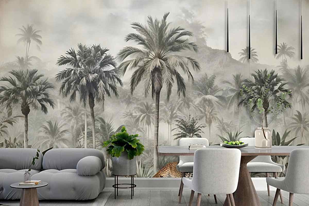 Vahşi Leopar Duvar Kağıdı  Ile Vintage Egzotik Manzara