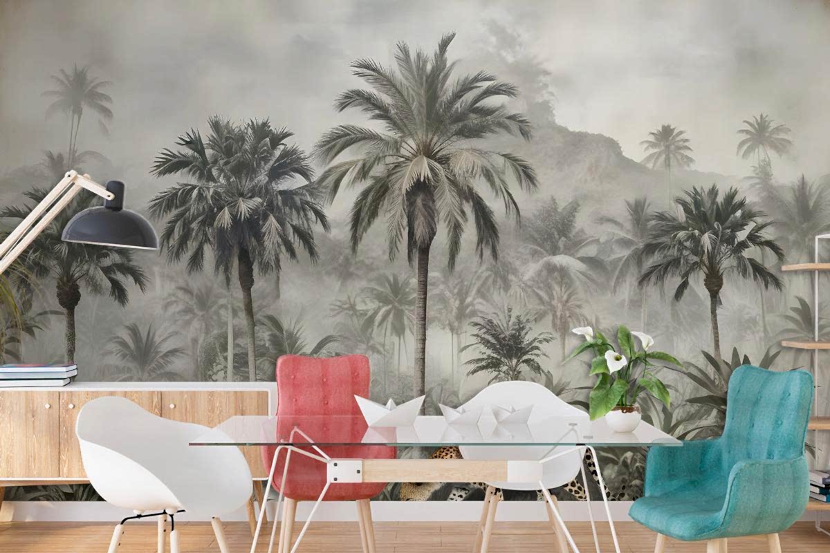 Vahşi Leopar Duvar Kağıdı  Ile Vintage Egzotik Manzara