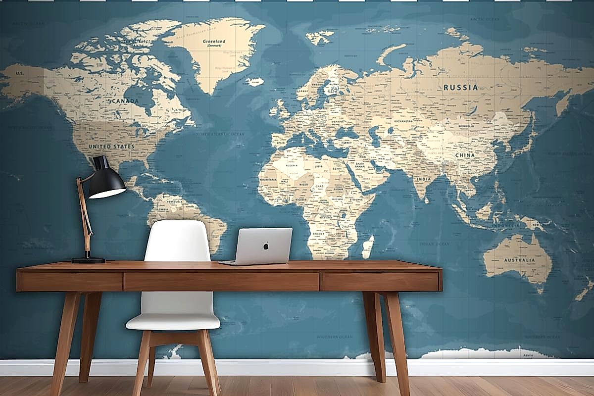 Dünya Haritası Vintage Siyasi Karanlık Duvar Kağıdı 