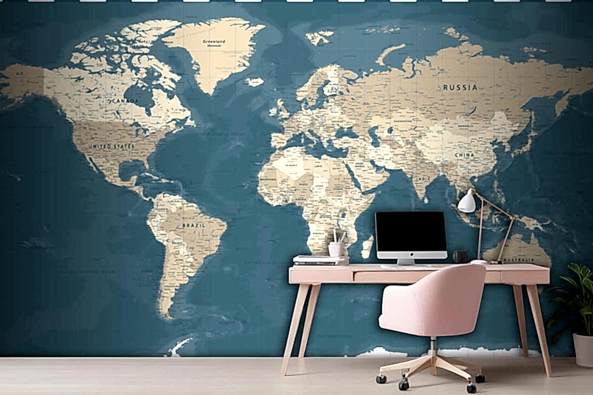 Dünya Haritası Vintage Siyasi Karanlık Duvar Kağıdı 