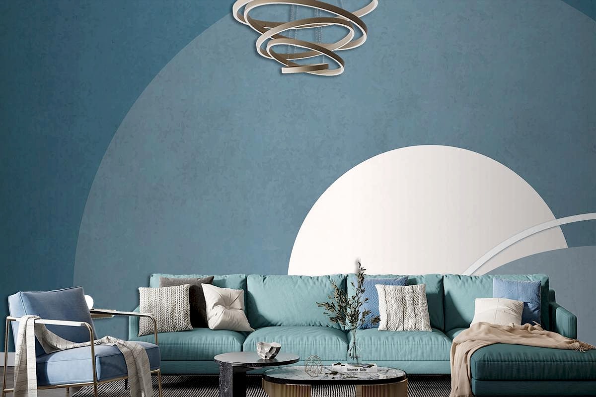 Retro Renkli Ay Manzarası Minimalist Vintage Poster Tarzı Oturma Odası Duvar Kağıdı Duvar