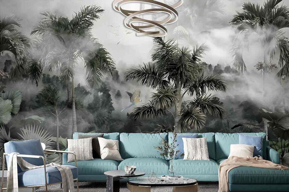 Sisli Tropikal Orman Özel Tasarım Duvar Kağıdı