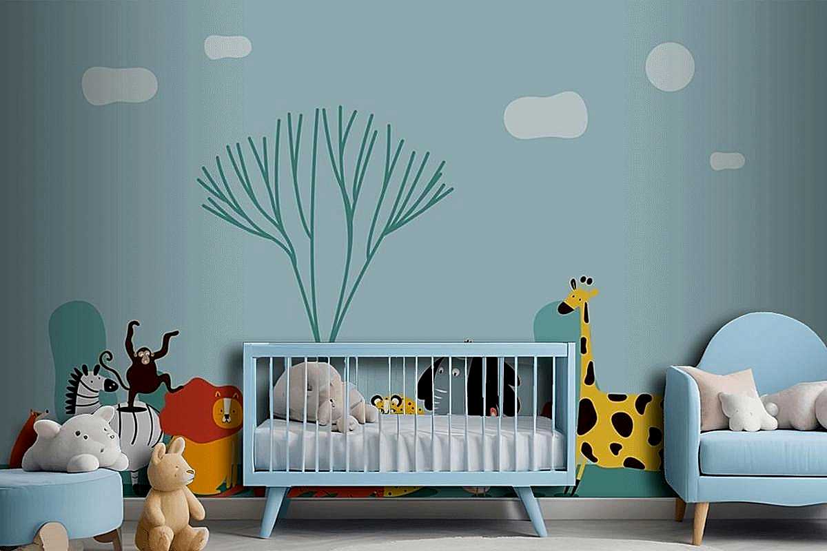 Vahşi Hayvanların Sevimli Grubu Çocuk Odası Duvar Kağıdı