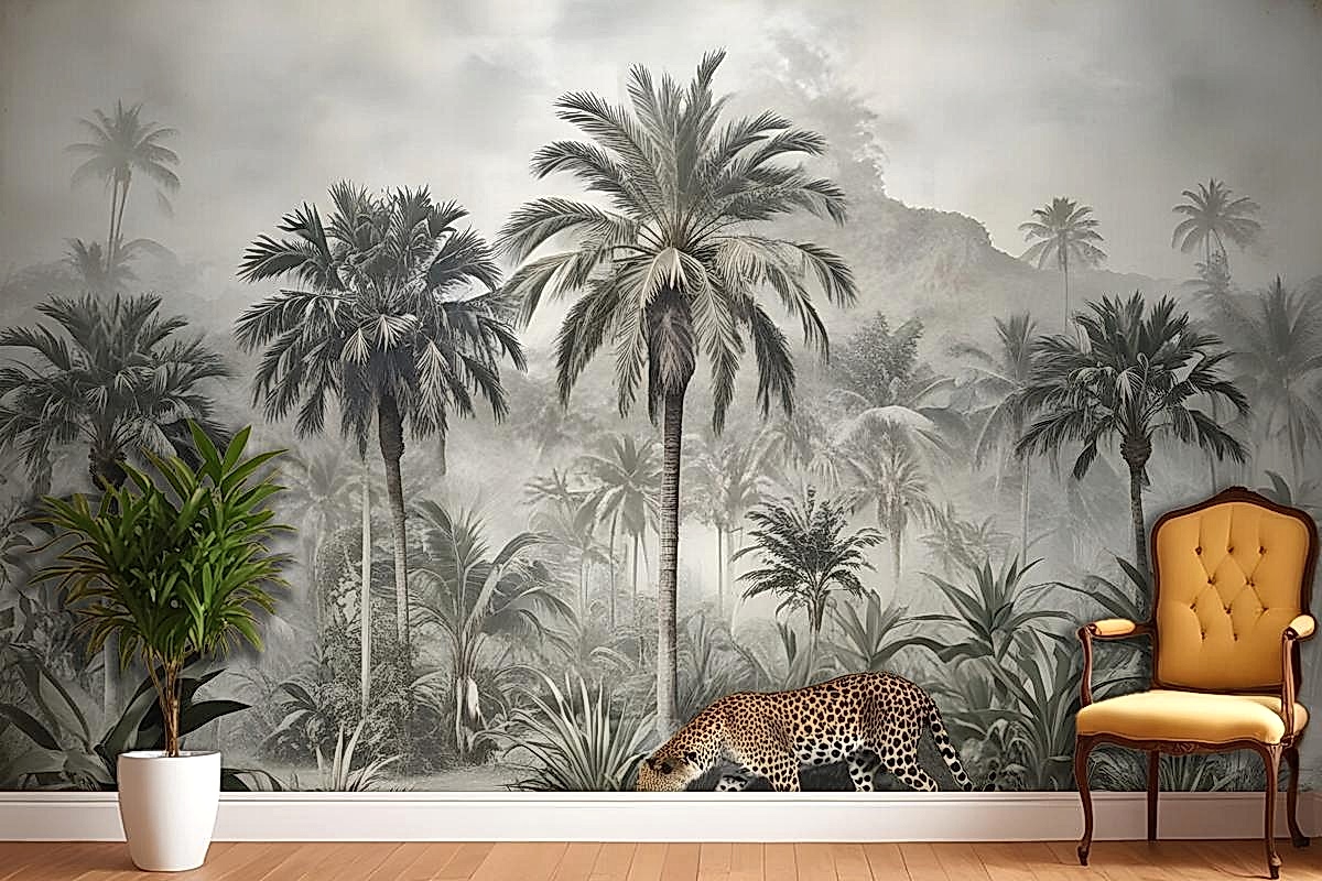Vahşi Leopar Duvar Kağıdı  Ile Vintage Egzotik Manzara